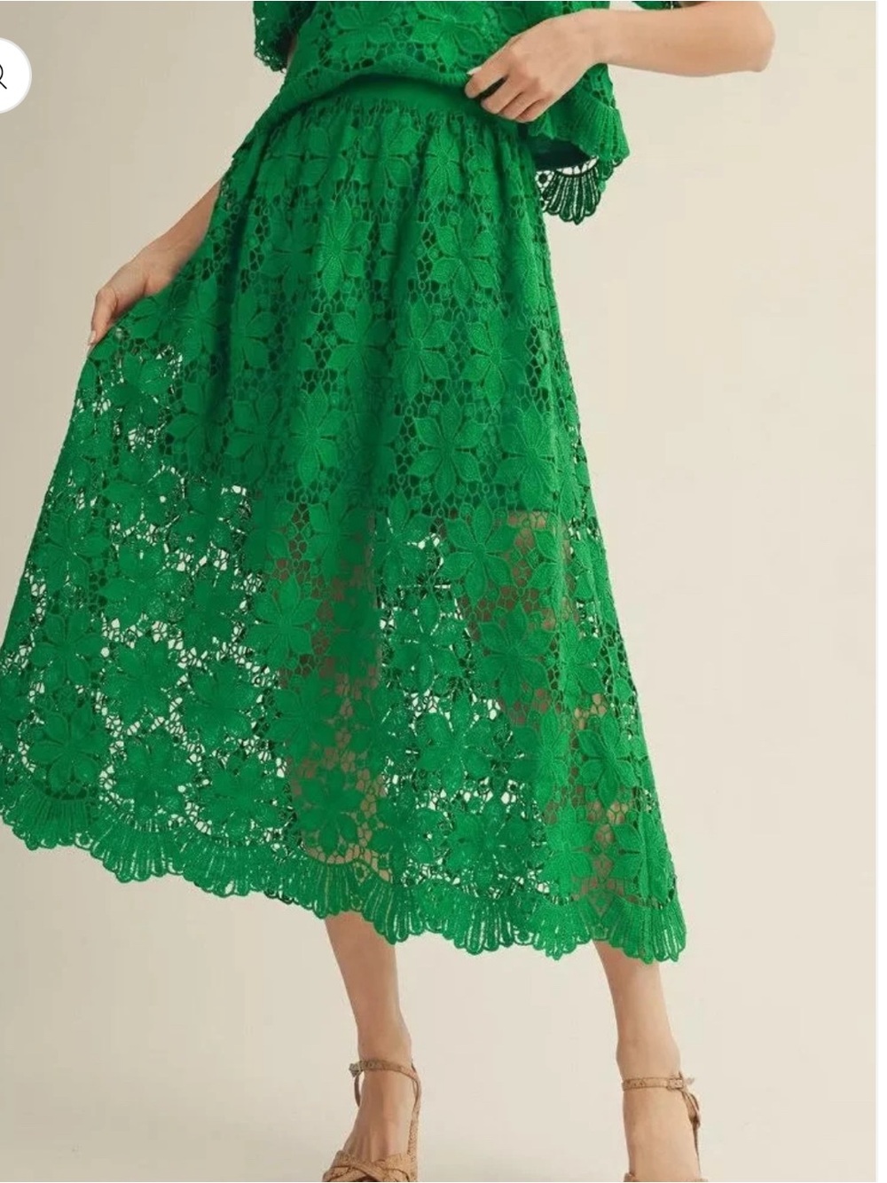 JODIFL Green Crochet Lace Midi Skirt